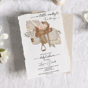 Cowboy invitation for rustic boho western baby shower. Learn more about this listing in description box below.