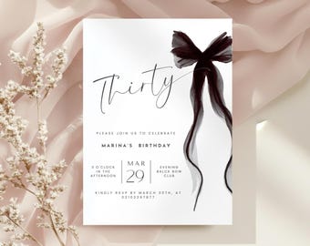 Black Bow 30th Birthday Invitation Template, 1995 Birthday Invite |