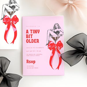 30° compleanno, biglietto, espresso martini, invito, per lei rosso, fiocco civettuolo, ragazza nel bicchiere, brindisi ai 30 anni, invito elegante.