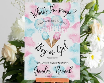 Ice Cream Gender Reveal Welcome Sign. Personalized What's the scoop welcome banner available as Digital Download.