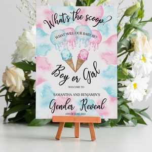 Ice Cream Gender Reveal Welcome Sign. Personalized What&#39;s the scoop welcome banner available as Digital Download.