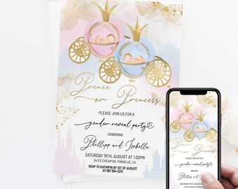 Prince or princess gender reveal invitation. Learn more about this listing in description box below.