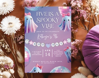 Five is a spooky vibes birthday invite editable invitation template, party invitation, october birthday, Halloween birthday, spooky vibes.