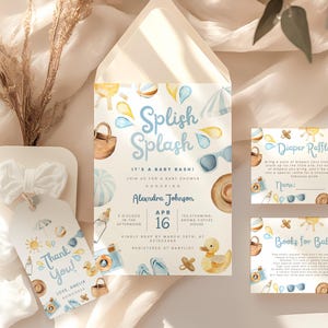 Baby shower bundle invitations, splish splash, Summer Baby Shower, Beach Baby Shower, Surf Baby Invite, Baby on Board Shower, Beach Surf.