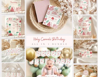 Holy cannoli first birthday party invite bundle, Meatball Invite, 1St Birthday tags, Pizza First Birthday, Spaghetti labels, welcome sign.