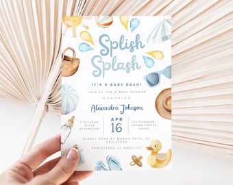 Splish splash baby shower invitation and phone invite, Summer Baby Shower Beach Baby Shower, Surf Baby Invite, Baby on Board Shower, Beach .