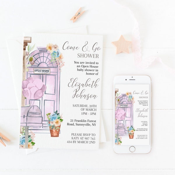 Baby shower invitation open house template. Come and Go invite. Learn more about this listing by visiting description box below.