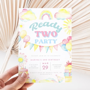 2nd birthday invite ready two party, girl second birthday, summer 2nd birthday, girl 2nd birthday, spring invitation, toddler birthday.