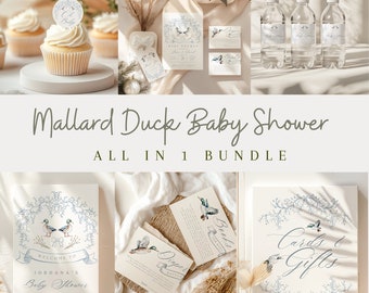 Baby shower invitation with mallard ducks,Baby shower package,baby invitation set, baby shower bundle including welcome sign, games and more