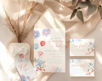 All American Baby Shower Invitation Kit, Patriotic Fireworks Theme (Digital Download)