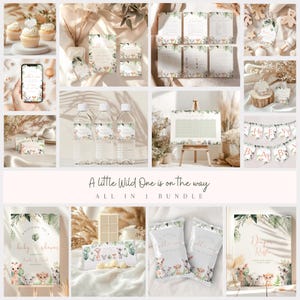 Safaritiere-Babyparty-Bundle, bearbeitbare Canva, Safari-Babyparty, Einladungsset, Dschungeltier, Geschlechtsneutral, Babyeinladung.