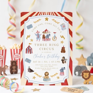 Drie Ring Circus Verjaardagsuitnodiging Vintage Carnaval Uitnodiging Kinderen Canva