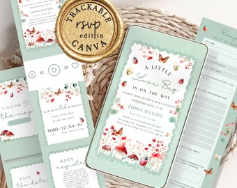 Little Bug Is on the Way Baby Shower Website Invitation with trackable rsvp, Love Bug Theme Editable Template.