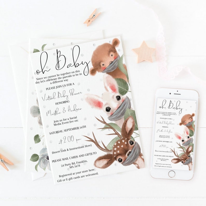 Virtual Baby Shower Invitation. Editable Template for You to Etsy