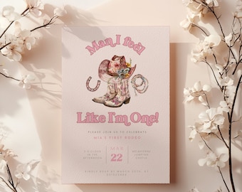 Man I feel like i'm one birthday invite, Cowgirl birthday Invitation. Learn more in description below.