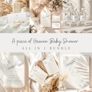 Der Himmel schickt Babypartyeinladungspaket mit Einladung, Spielen, Cupcaketopper, Willkommensschild, Windelverlosung und vielem mehr