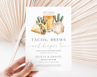 Bier und Tacos Babypartyeinladung, Babypartyeinladung Paare, Taco Einladung, Taco Babyparty, gemischte Babyparty, Windelparty, Fiesta Baby.