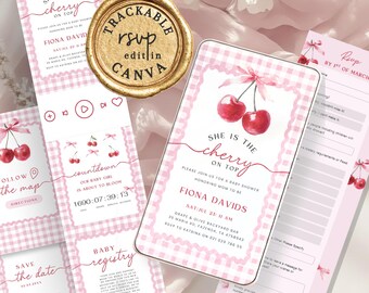 Cherry on Top Baby Shower Website Invitation, Interactive RSVP Tracker (Digital)