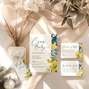 Conjunto de convites para chá de bebê Ciao, chá de bebê limão, chá de bebê principal, chá de bebê italiano, chá de bebê italiano, chá de bebê Positano.