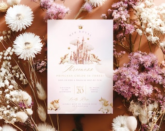 Her royal threeness princess birthday invitation template. 3rd birthday invite, princess invitation, Unicorn Theme mobile phone invite.