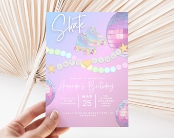 8th birthday invitation and invite, skating rink, roller skates, skate rink birthday, retro skates, girl birthday, skate birthday.