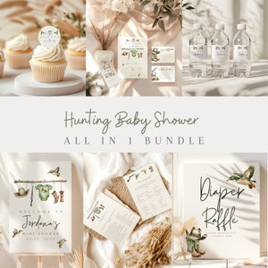 Ensemble d&#39;invitations pour baby shower pour garçon, chasse, baby shower, panneau de bienvenue, jeux sur le thème du canard, étiquette de cadeau de chasse avec bébé colvert