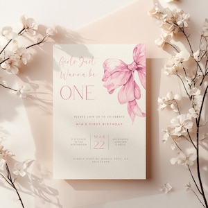 Invitation d'anniversaire pour filles, anniversaire de fille, fête d'un 1er anniversaire, noeud d'invitation, envie d'en être un. En savoir plus dans la description ci-dessous.