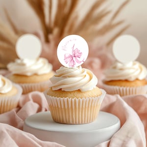 Girls just wanna be one cupcake toppers, bow 1st birthday Cupcake Decorations, coquette first birthday cupcake picks, Circle cupcake decor