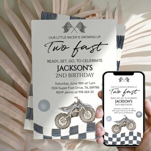 Two Fast Birthday Invitation Dirt Bike. Rally Race Course Invitation ...