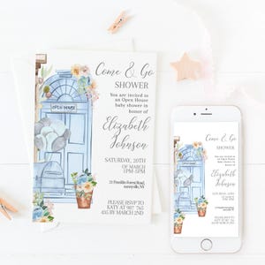 Open House baby shower invitation. Open House template for baby shower and baby sprinkle. Learn more by clicking on description.