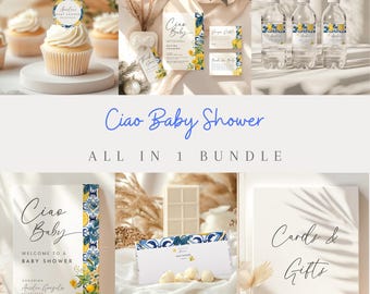 Ciao Babyparty, Einladungspaket, Zitronen-Babyparty, Willkommensschild, Cupcake-Topper, Hauptquetschebaby, Italien-Babyparty.