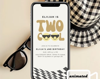 Two Cool Birthday Phone Invite, Animated Canva Template