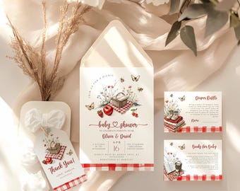 Inbjudningsset till babyshower med picknick i parken, picknick babyshower, picknickinbjudan, babyshowerinbjudan, babyshower utomhus, utomhus.