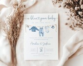 Denim baby shower invitation. Jeans, baby overalls theme, editable baby invite, rustic baby shower, phone invite digital mobile jean theme.