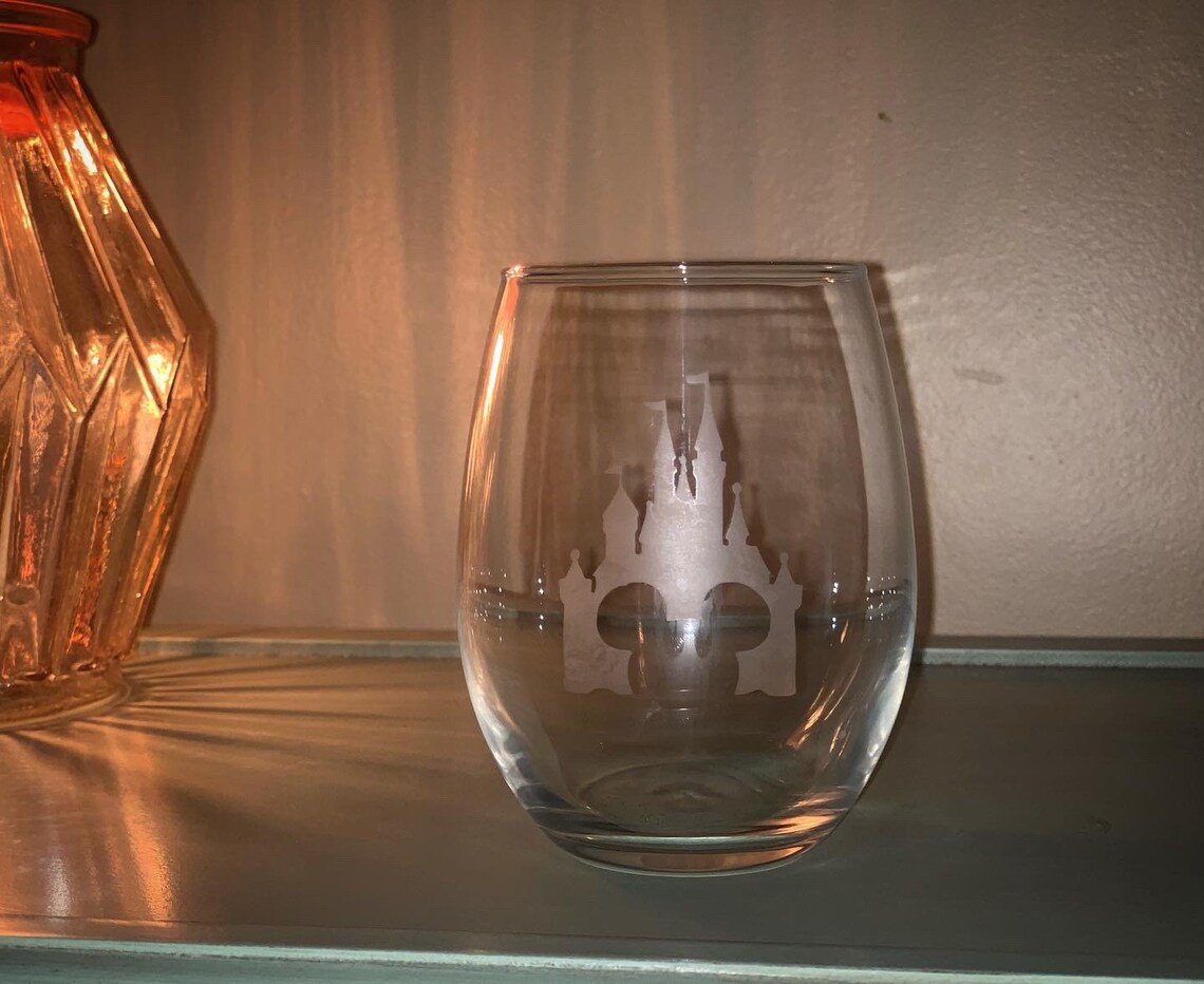 Disney Castle Elegant Etched Wine Glass, Disney Wine Glass, Gift for