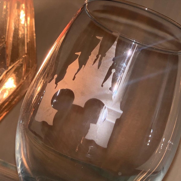 Disney Castle Elegant Etched Wine Glass, Disney Wine Glass, Gift for Her, Disney Lover, Gift for Disney Fan, Gift for Them, Christmas Gift