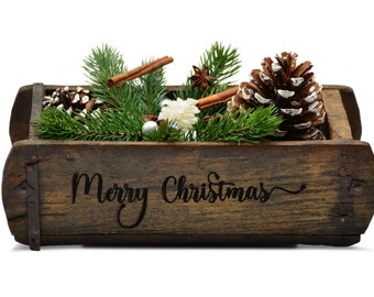 Weihnachtsdekoration Ziegelform Holz Vintage, personalisierbarer Wunschtext, beidseitig graviert