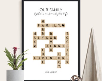 Scrabble Family Print - Personalised Print with Custom Names - Unique Gift Idea for Her - Family Tree - Best Friend Gift - Scrabble Wall Art