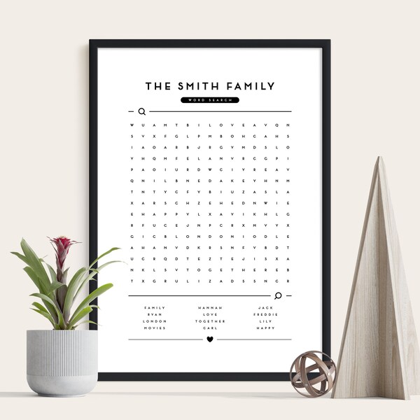 Personalised Word Search Print, Custom Family Print, Make Your Own Word Search, Funny Bathroom Print, Gift for Her, New Home Gift, Puzzle