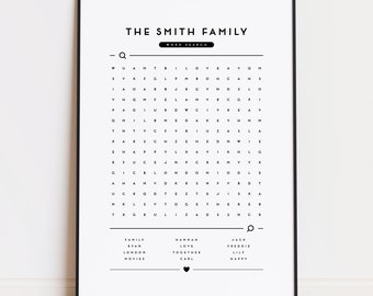 Personalised Word Search Print, Custom Family Print, Make Your Own Word Search, Funny Bathroom Print, Gift for Her, New Home Gift, Puzzle