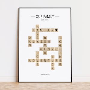 Custom Family Scrabble Poster, Personalised Family Print, Wall Decor ...