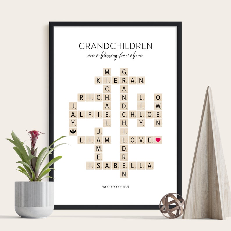 Family Print Personalised Scrabble Print Wedding Gift Anniversary Gift New Home Gift Custom Sign with Family Names Light Wood