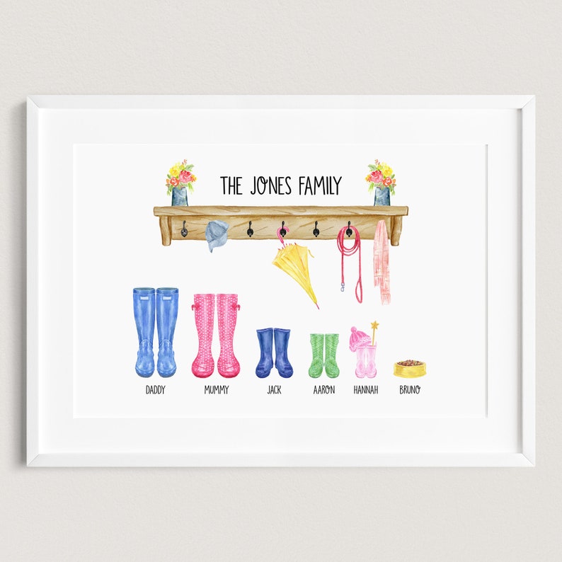 Family Welly Boot Print, Personalised Family Print, Welly Boot Family, Welly Print, Family Wellington Boot Print, Custom Family Portrait 