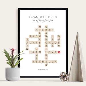 Personalised Scrabble Family Print, Custom Puzzle Poster, Gift for Mum, Gift for Her, Family Name Sign, Birthday Gift, Family Crossword Light Wood