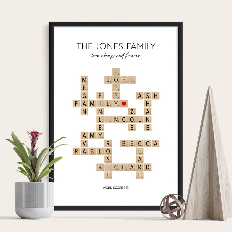 Personalised Scrabble Family Print, Custom Puzzle Poster, Gift for Mum, Gift for Her, Family Name Sign, Birthday Gift, Family Crossword image 6