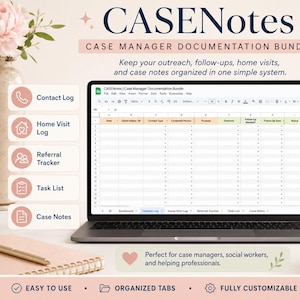 CASENotes | Case Manager Documentation Bundle | Contact Log, Referral Tracker, Home Visit Log, Task List | Google Sheets