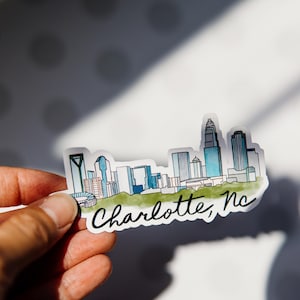 Charlotte Watercolor Skyline Sticker | High-Quality Matte Die Cut Sticker | Perfect for Laptops, Notebooks, Water Bottles