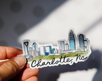 Charlotte Watercolor Skyline Sticker | High-Quality Matte Die Cut Sticker | Perfect for Laptops, Notebooks, Water Bottles