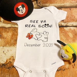 See ya real soon / Disney Pregnancy announcement / Mickey and Minnie / coming soon / baby reveal / gender / due / mom to be