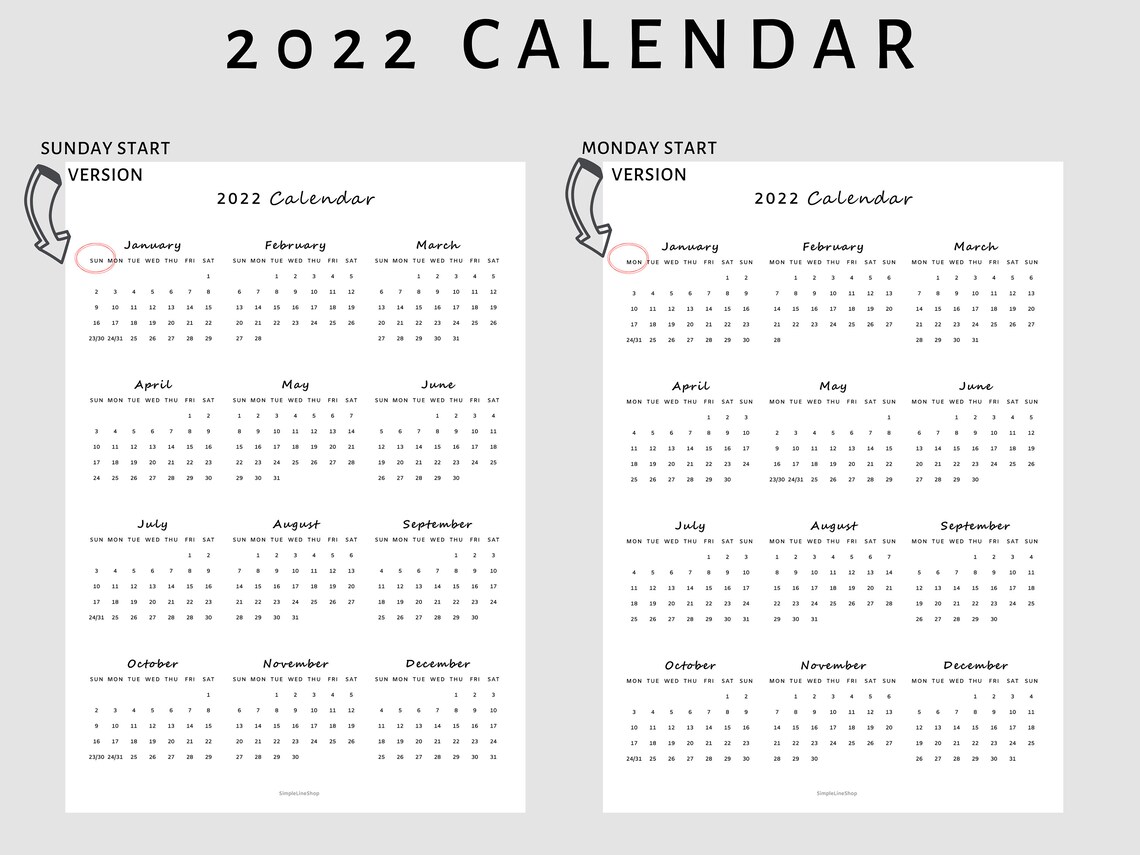 2022 yearly planner 2022 calendar printable one page